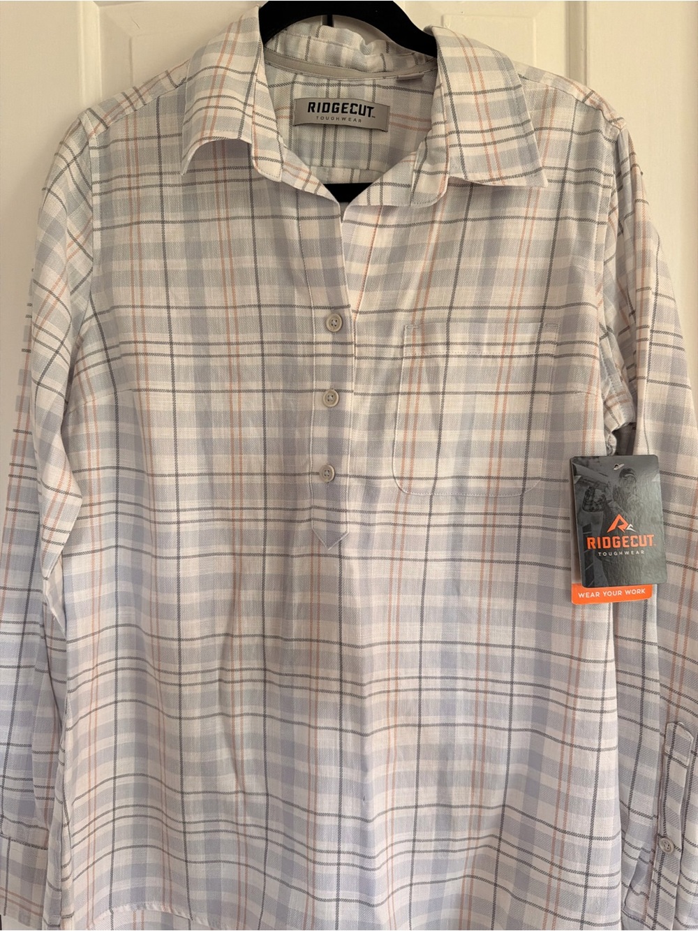Long-Sleeve Plaid Button Pullover Shirt - Light Gray/Blue